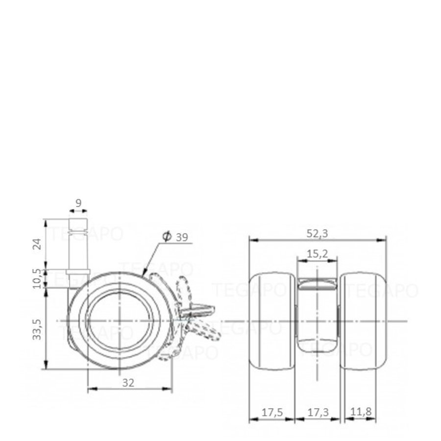 PATPLOW wiel 39mm stift 9mm met rem