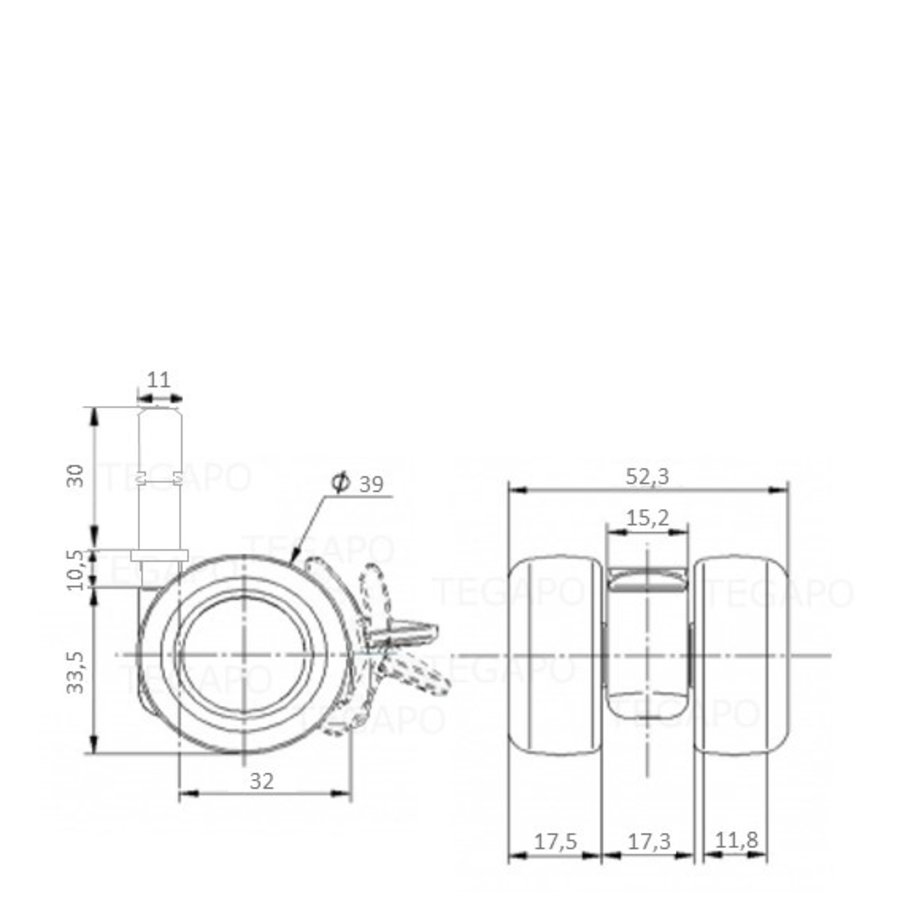 PATPLOW wiel 39mm stift 11x30mm met rem-2