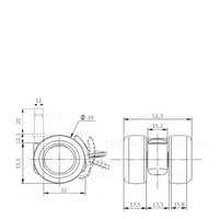 PATPLOW wiel 39mm stift 11mm met rem