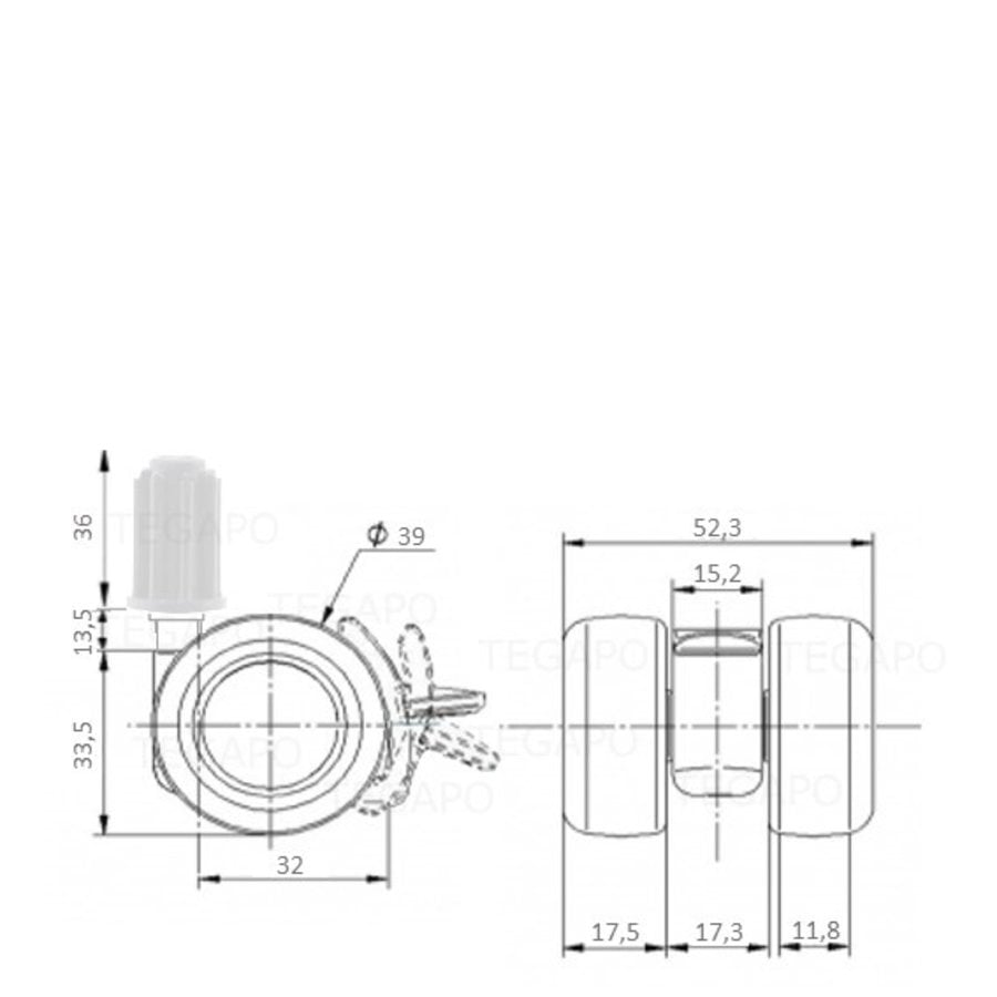 PATPLOW wiel 39mm plug 23mm met rem