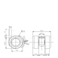 PATPLOW wiel 39mm bout M10x15 met rem