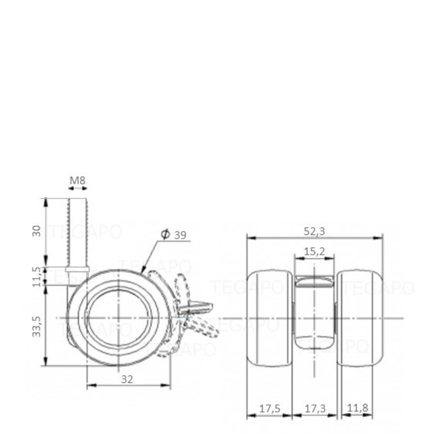 PATPLOW wiel 39mm bout M8x30 met rem