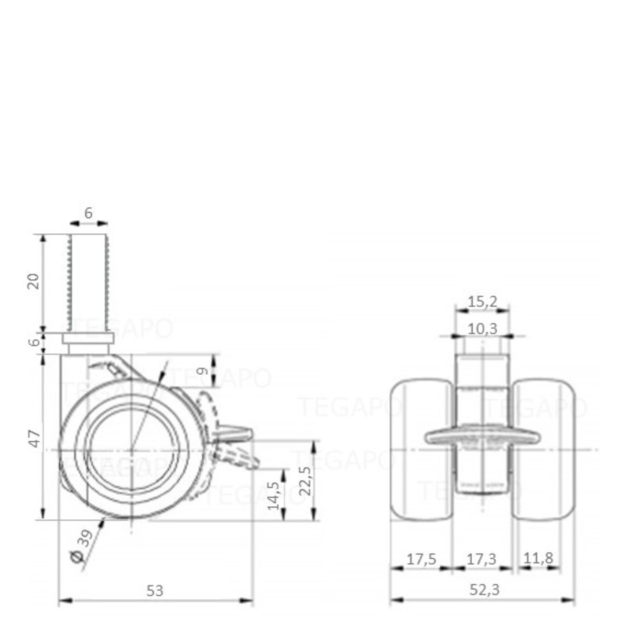 PATPHIGH wiel 39mm bout M6x20 met rem