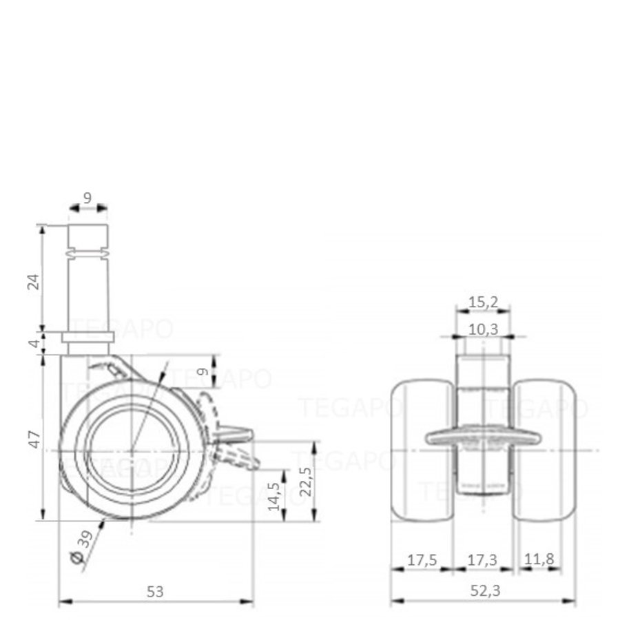 PATPHIGH wiel 39mm stift 9mm met rem