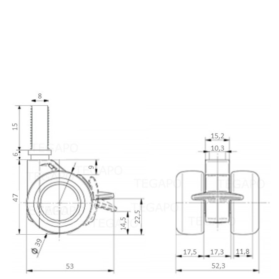 PATPHIGH wiel 39mm bout M8x15 met rem