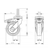 SYTP zwart afdekkap wiel 75mm plug rond kunststof 13mm met rem