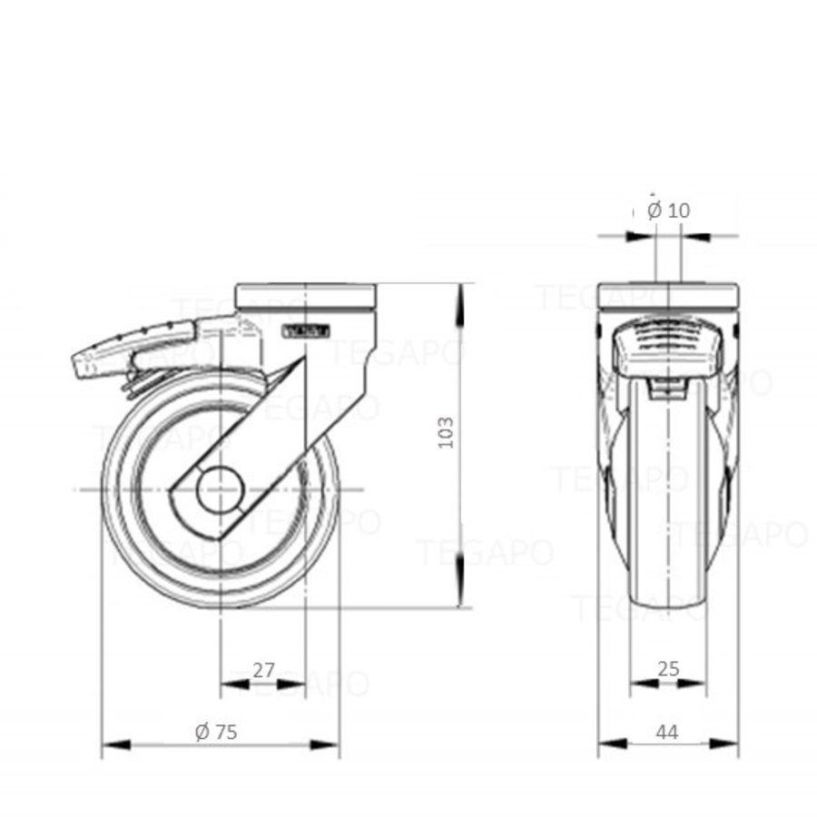 SYTP afdekkap wiel 75mm met rem