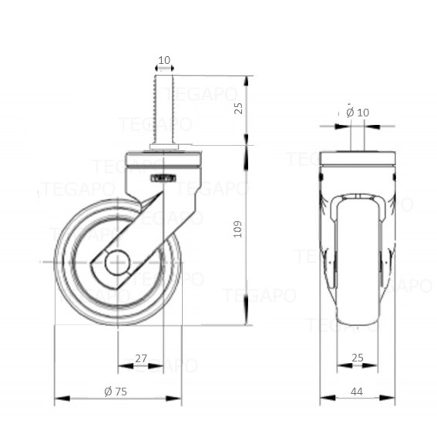 SYTP afdekkap wiel 75mm bout M10x25