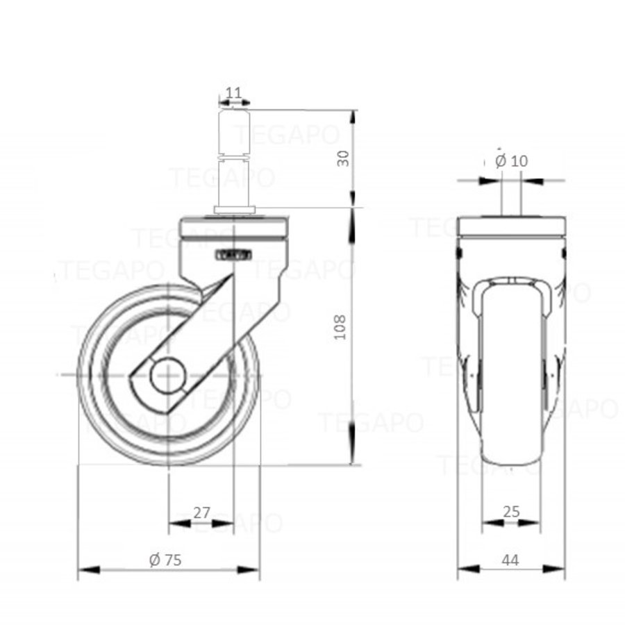 SYTP zwart afdekkap wiel 75mmstift 11mm (30)