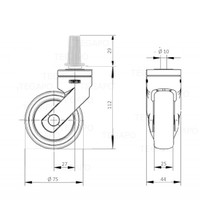 SYTP zwart afdekkap wiel 75mm plug rond staal 13mm