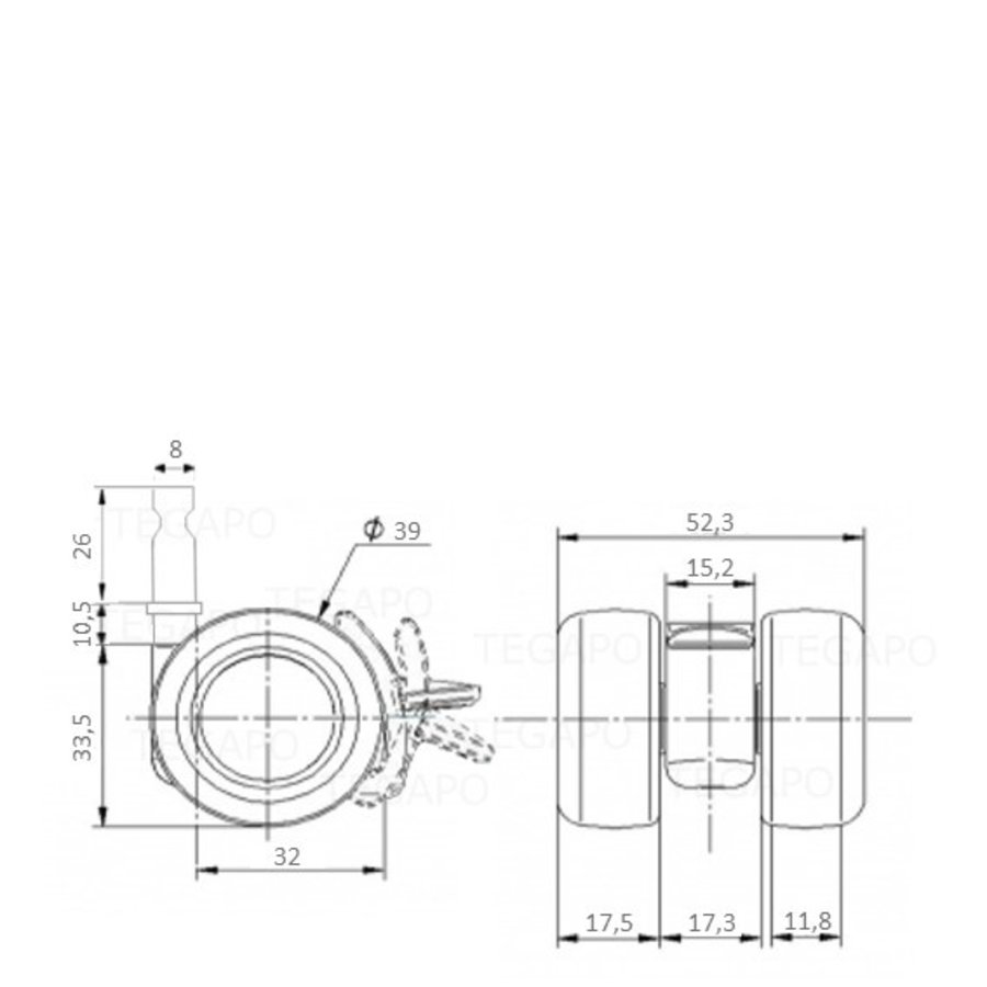 PATPLOW wiel 39mm stift 8mm met rem-2