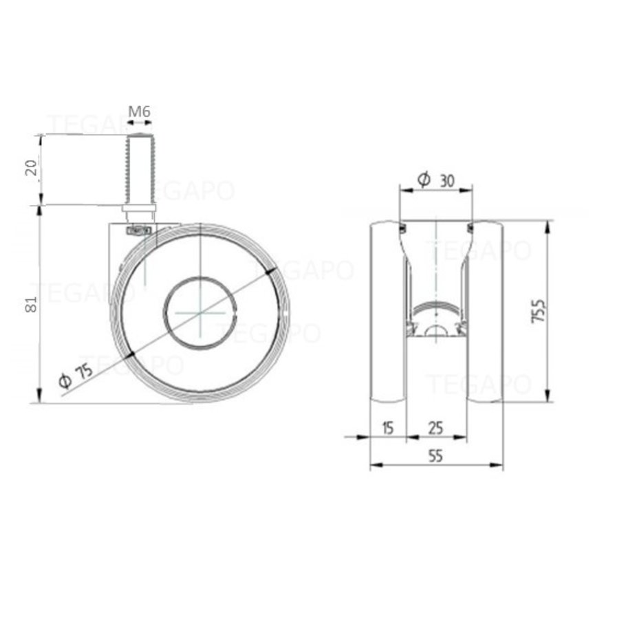 PAPU HIGH wiel 75mm bout M6x20-3