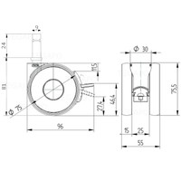 PAPU HIGH wiel 75mm stift 9mm met rem