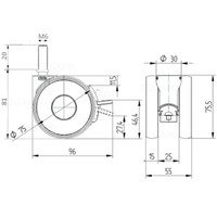 PAPU HIGH wiel 75mm bout M6x20 met rem