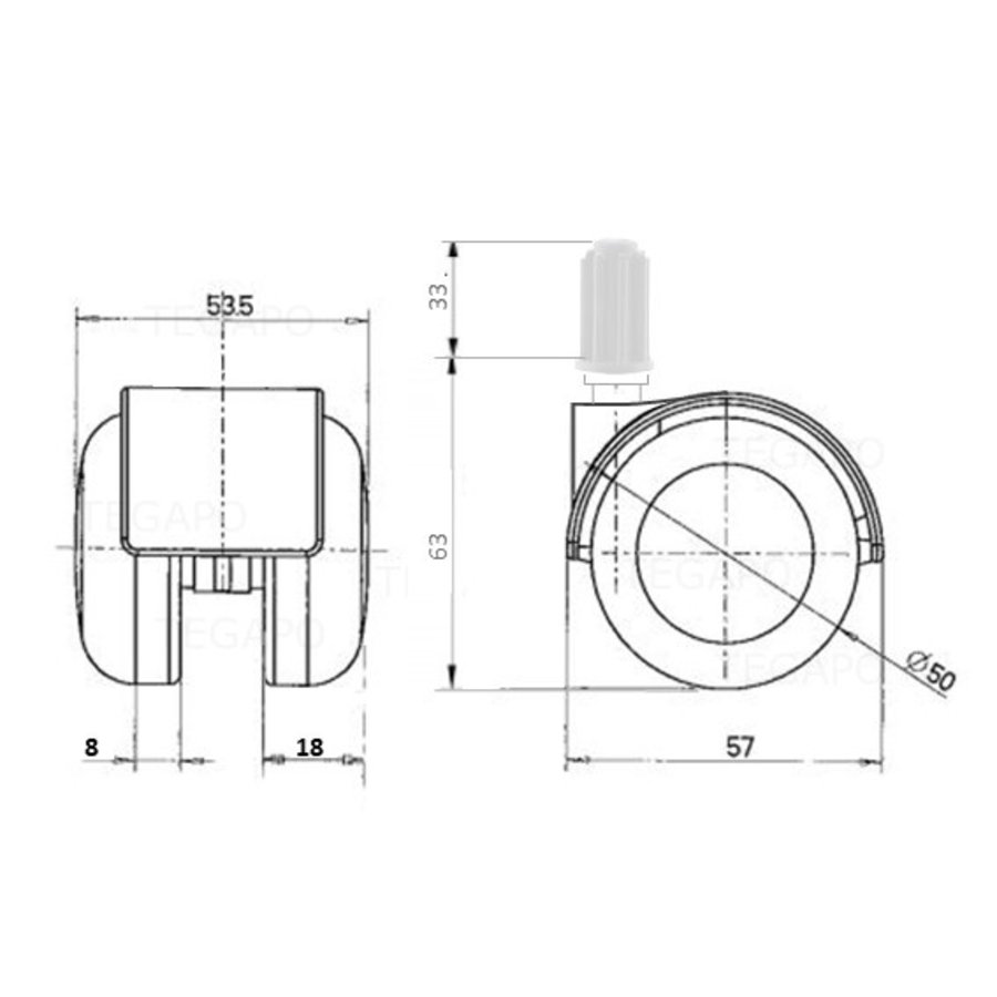 PPTP luxe wiel 50mm plug 14mm