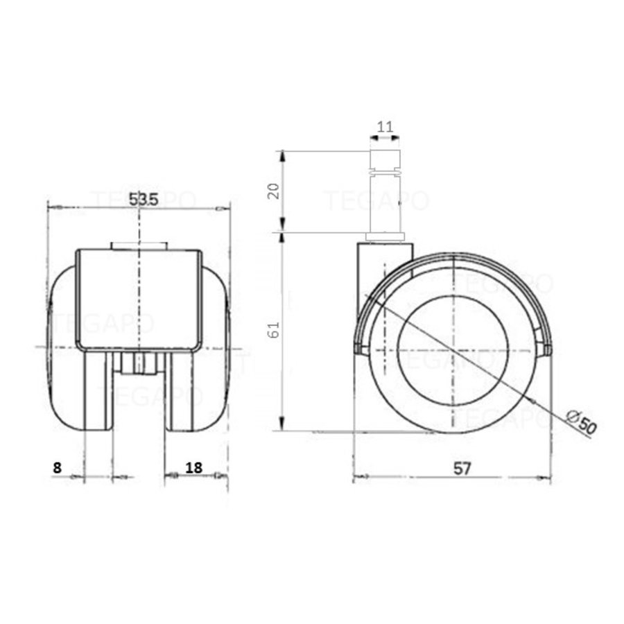 PPTP wiel 50mm stift 11mm-2
