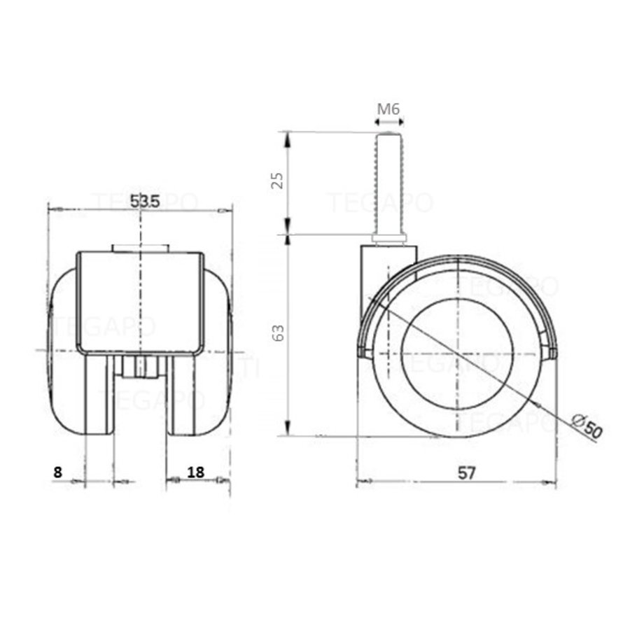 PPTP chrome wiel 50mm bout M6x25-2