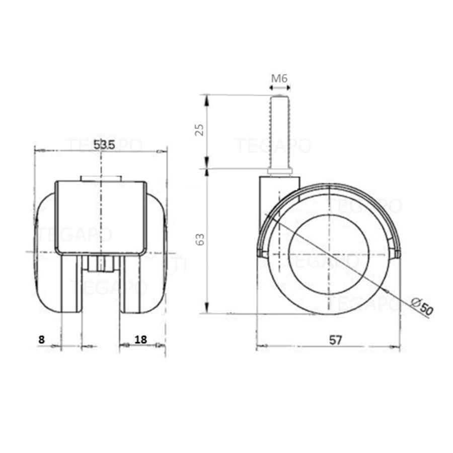 PPTP chrome wiel 50mm bout M6x25