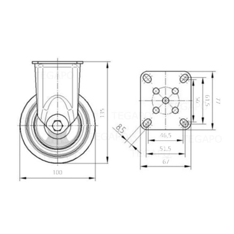 TENTE bokwiel unilast rubber 100 3KS plaat