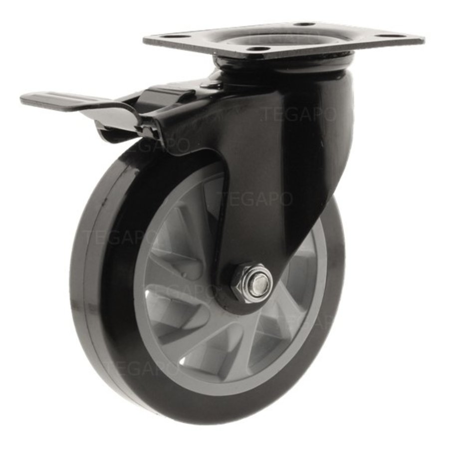 Zwenkwiel 150 black line 2PU plaat met rem-1