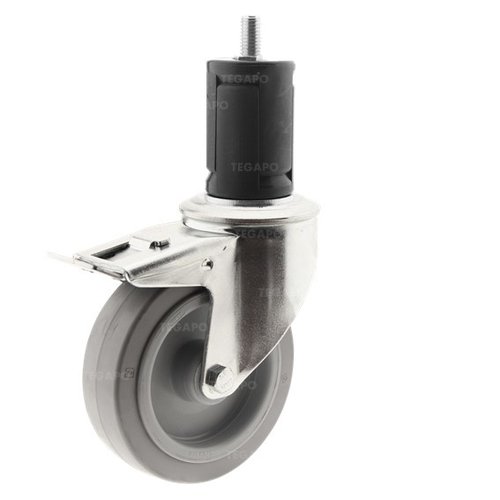 Zwenkwiel elastisch rubber 125 3KO ronde buis 40-45mm met rem  Zwenkwiel elastisch rubber 125 3KO ronde buis 40-45mm met rem