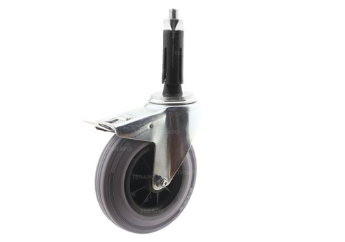 Zwenkwiel rubber 200 indoor ronde buis 19-21,5mm met rem 
