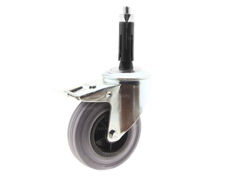 Zwenkwiel rubber 125 indoor ronde buis 21,5-24mm met rem  Zwenkwiel rubber 125 indoor ronde buis 21,5-24mm met rem