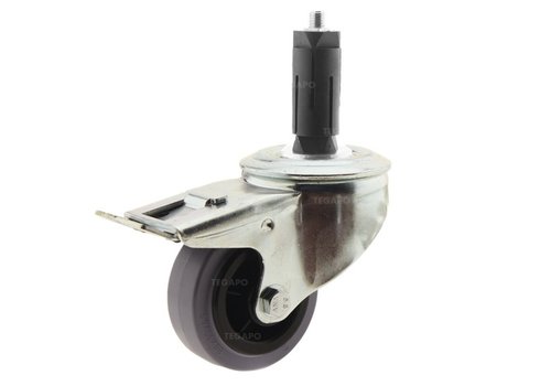 Zwenkwiel rubber 80 indoor ronde buis 31-35mm met rem  Zwenkwiel rubber 80 indoor ronde buis 31-35mm met rem