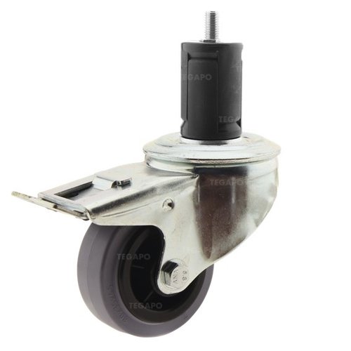 Zwenkwiel rubber 80 indoor ronde buis 40-45mm met rem  Zwenkwiel rubber 80 indoor ronde buis 40-45mm met rem