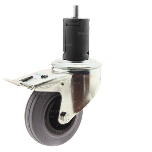 Zwenkwiel rubber 100 indoor ronde buis 40-45mm met rem  Zwenkwiel rubber 100 indoor ronde buis 40-45mm met rem