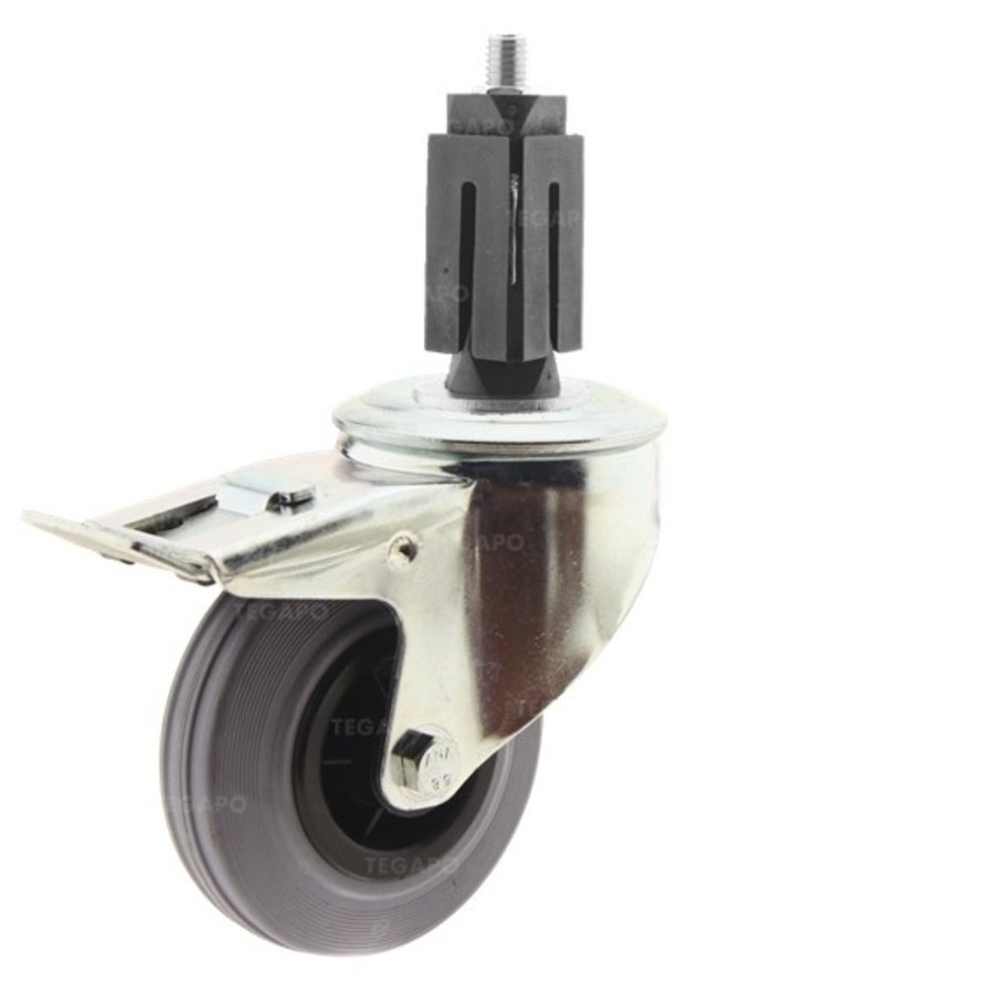 Zwenkwiel rubber 100 indoor vierkante koker 32-35mm met rem-1