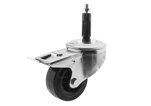 Zwenkwiel rubber 80 3KO ronde buis 24-27mm met rem  Zwenkwiel rubber 80 3KO ronde buis 24-27mm met rem