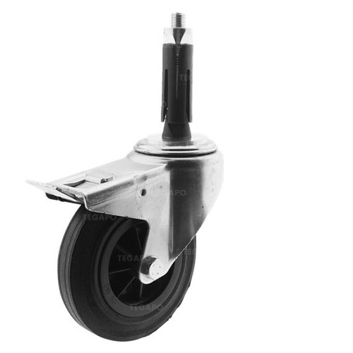 Zwenkwiel rubber 160 3KO ronde buis 24-27mm met rem 