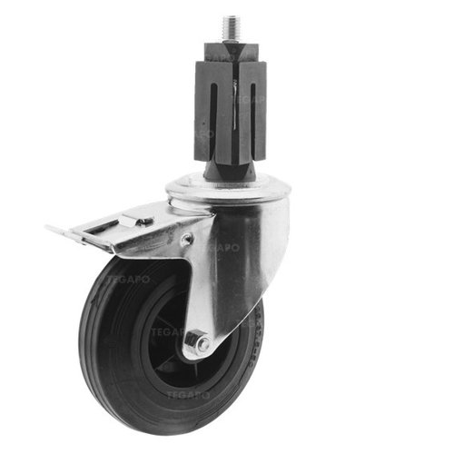 Zwenkwiel rubber 125 3KO vierkante koker 27-30mm met rem 