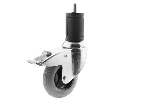 Zwenkwiel unilast rubber 100 3KS ronde buis 40-45mm met rem  Zwenkwiel unilast rubber 100 3KS ronde buis 40-45mm met rem