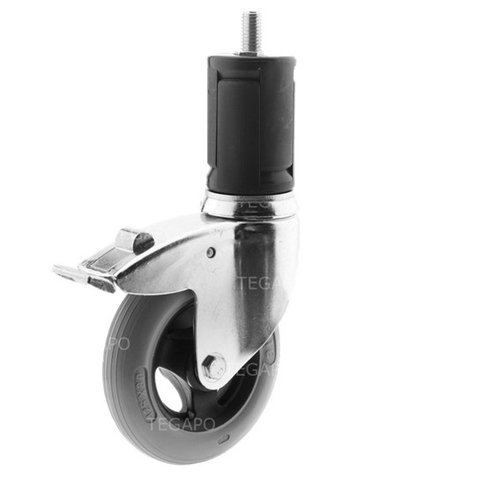 Zwenkwiel unilast rubber 125 3KS ronde buis 40-45mm met rem  Zwenkwiel unilast rubber 125 3KS ronde buis 40-45mm met rem