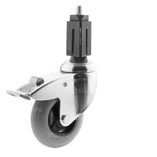 Zwenkwiel unilast rubber 100 3KS vierkante koker 27-30mm met rem  Zwenkwiel unilast rubber 100 3KS vierkante koker 27-30mm met rem