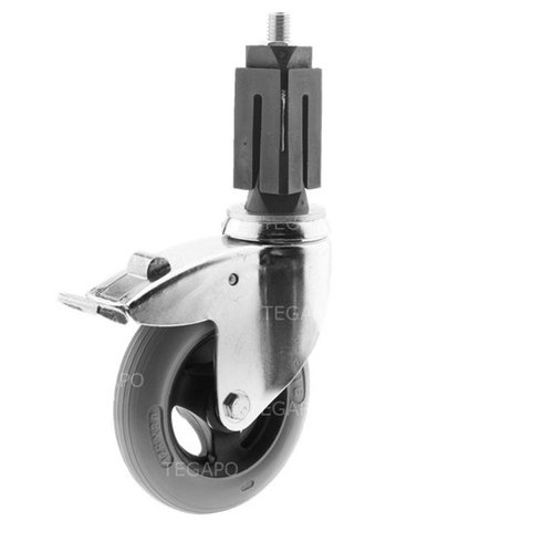 Zwenkwiel unilast rubber 125 3KS vierkante koker 27-30mm met rem  Zwenkwiel unilast rubber 125 3KS vierkante koker 27-30mm met rem