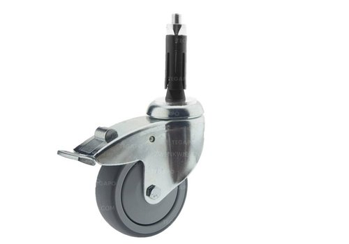 Zwenkwiel 100 verzinkt 2TPKO ronde buis 24-27mm met rem  Zwenkwiel 100 verzinkt 2TPKO ronde buis 24-27mm met rem