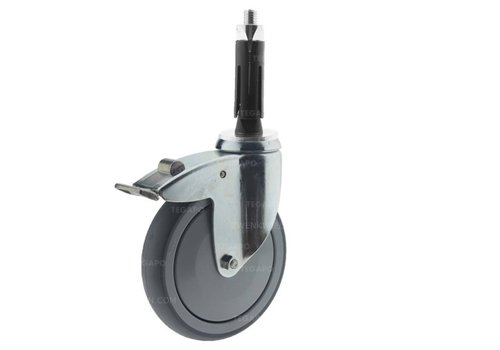 Zwenkwiel 150 verzinkt 2TPKO ronde buis 24-27mm met rem  Zwenkwiel 150 verzinkt 2TPKO ronde buis 24-27mm met rem