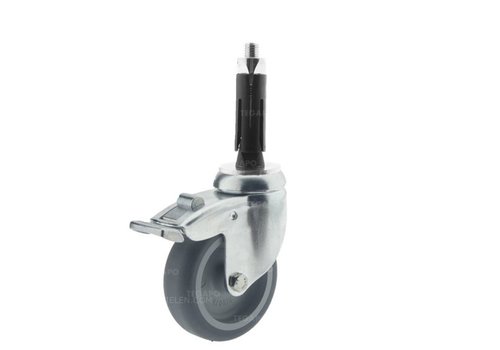 Zwenkwiel 75 verzinkt 2TP ronde buis 21,5-24mm met rem  Zwenkwiel 75 verzinkt 2TP ronde buis 21,5-24mm met rem