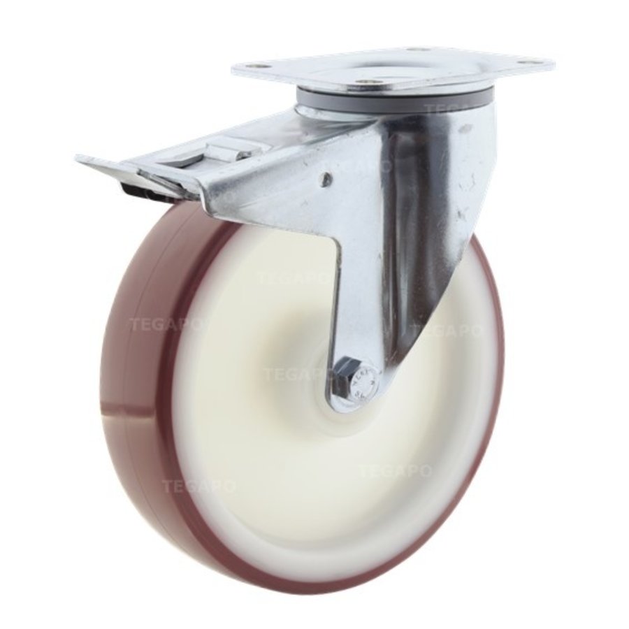 Zwenkwiel nylon 3NOP 200mm plaatbevestiging met rem-1