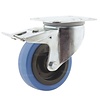TENTE zwenkwiel elastisch rubber blauw 100 3KO plaat met rem TENTE zwenkwiel elastisch rubber blauw 100 3KO plaat met rem