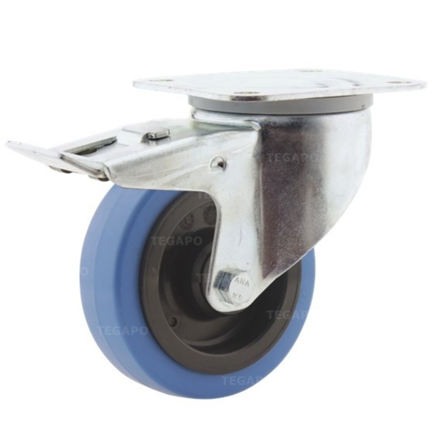 TENTE zwenkwiel elastisch rubber blauw 100 3KO plaat met rem-1
