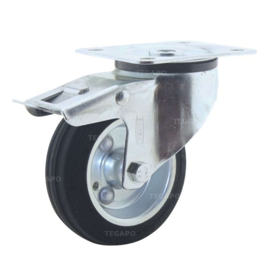 TENTE Zwenkwiel rubber 100 3SO plaat met rem-1