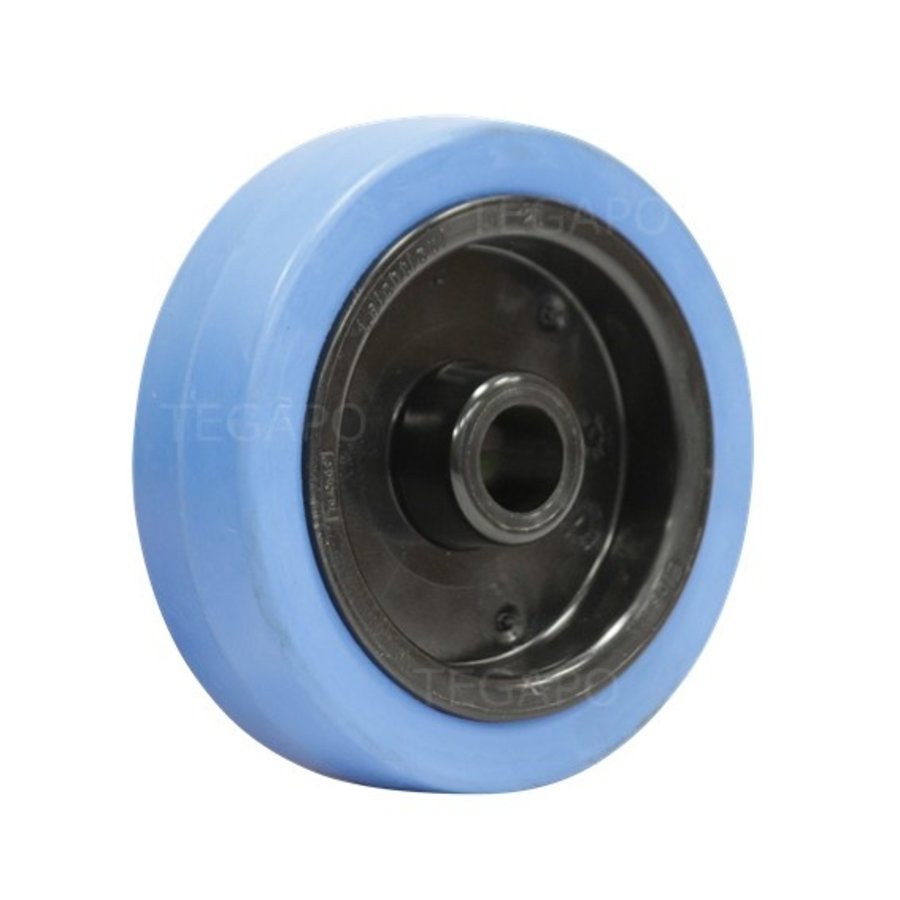 Elastisch rubber wiel blauw 125mm 3KO asgat 20mm