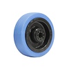 Elastisch rubber wiel blauw 100mm 3KO rollager asgat 12mm