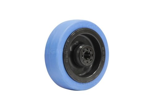 Elastisch rubber wiel blauw 100mm 3KO rollager asgat 12mm 