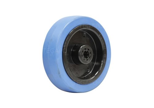 Elastisch rubber wiel blauw 125mm 3KO rollager asgat 12mm 