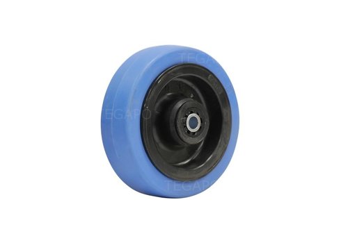 Elastisch rubber wiel blauw 100mm 3KO rollager asgat 8mm 